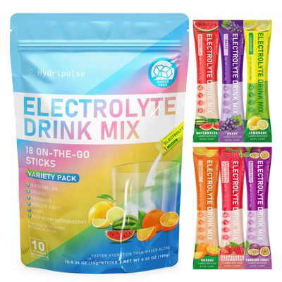 HydriPulse Electrolytes Powder Packets - Sugar Free, Naturally Flavored, 10 Electrolyte Vitamins Electrolyte Drink Mix - Variety Pack 6 Flavors, Keto Friendly, Vegan, Non- GMO, 18 Packets