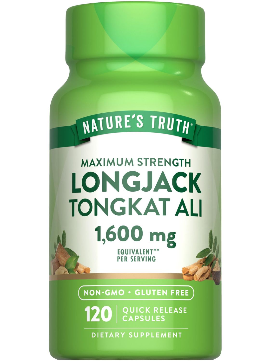 Nature&#39;s Truth Longjack Tongkat Ali 1600mg 120 Capsules Max Strength Formula for Men Non-GMO Gluten Free Supplement