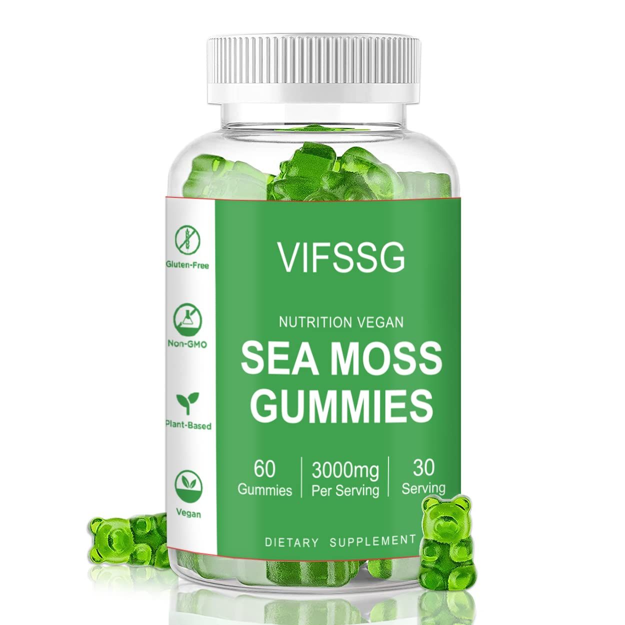 VIFSSG Sea Moss Gummies, 3000Mg Irish Seamoss Gummies Vegan for Adults Kids with Organic Bladderwrack, Burdock Root and Apple Cider Vinegar Supplement 60 Gummies Pack of 1