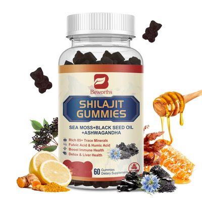 Shilajit Resin Gummies, Shilajit Irish Sea Moss Supplement with Ashwagandha, Black Seed Oil, Panax Ginseng, Honey, Shilajit Gummies with 85 Trace Minerals Fulvic Acid for Energy, Digestion Health