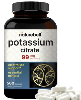 Potassium Citrate Supplement 99mg, 500 Capsules Easily Absorbed Chelated Form - Essential Mineral Electrolyte Balance - Supports Muscle, Bone, Heart Health - Non-GMO