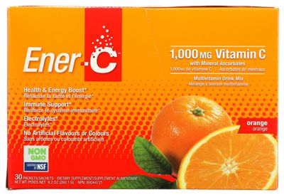 Ener-C Orange Flavor 1000MG Vitamin C Electrolyte Drink Mix, Non GMO, Gluten Free, 30 Packets