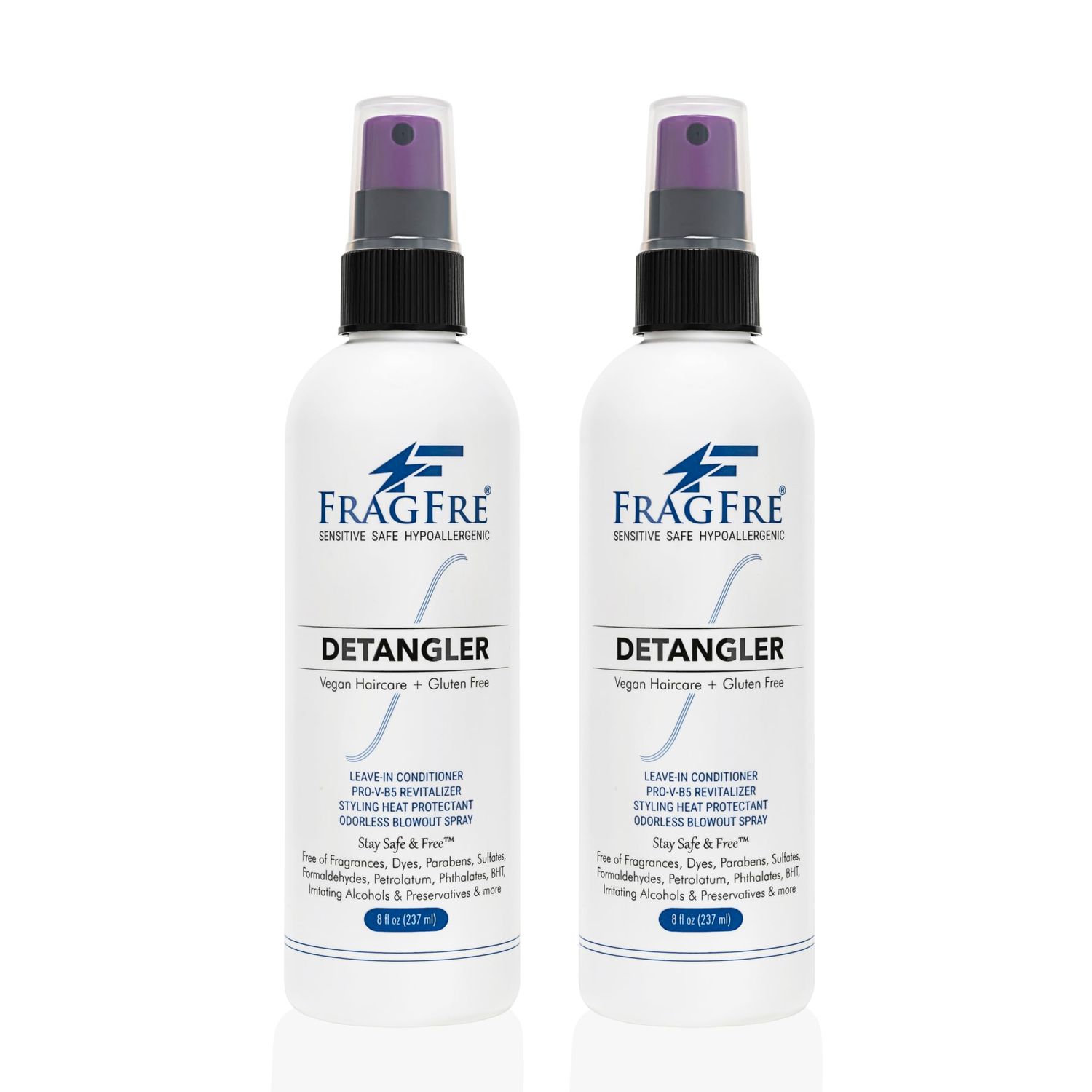FRAGFRE Detangler 8 oz (2-Pack Gift Set) - Fragrance Free Hypoallergenic Parabens Free - Hair Detangler Leave-in Conditioner for Sensitive Skin - Styling Heat Protectant - Vegan CrueltyGluten Free