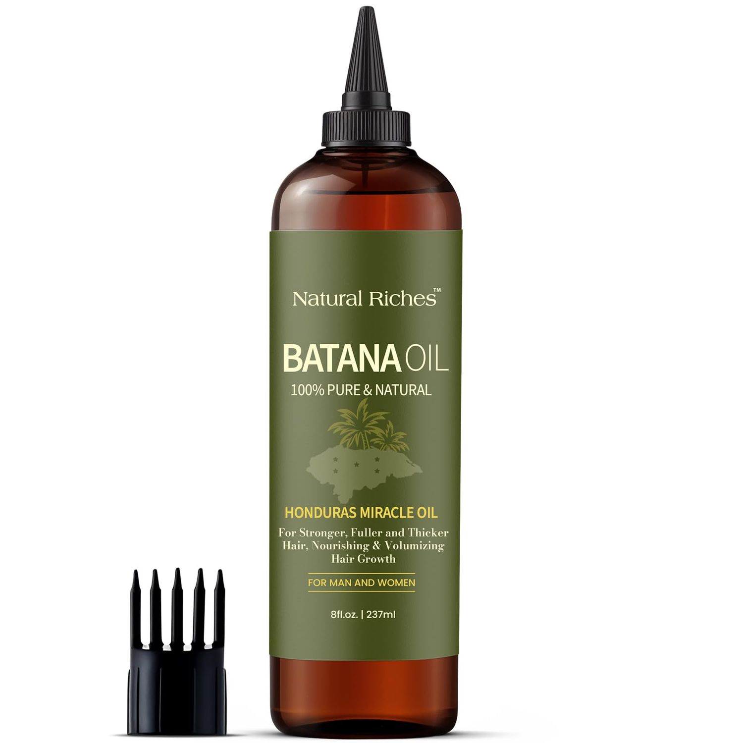 Natural Riches Unrefined Organic Batana Oil, 8 fl oz, 100 Pure Natural, Cold pressed Honduras Miracle Oil for Hair Growth.