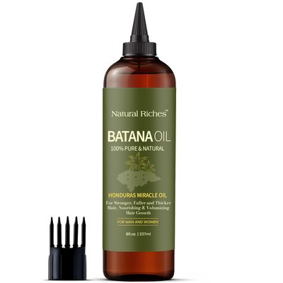 Natural Riches Unrefined Organic Batana Oil, 8 fl oz, 100 Pure Natural, Cold pressed Honduras Miracle Oil for Hair Growth.