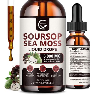 GORNVB (2 Pack) Soursop Graviola Liquid Drop, Soursop Bitters Multivitamin Liquid with Sea Moss Turmeric, 98 Absorption for Cell Support Regeneration, Immune Boost and Liver, 1 Fl Oz