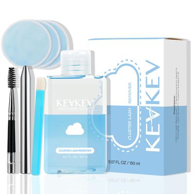 KevKev Lash Remover for Lash Clusters Eyelash Glue Remover Individual Lash Glue Remover 150ml for Cluster Lashes with Eco Cotton Pads Mild Non-Irritating Fast Remove No Residue (150ML, No Fragrance)
