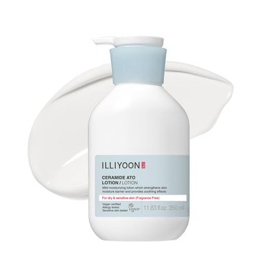 Illiyoon Ceramide Ato Lotion Lightweight Moisturizer for Dry Sensitive Skin, Barrier Repair for Face Body, Mild for Babies, Vegan Certified, Korean Skin Care, 11.83 fl.oz.