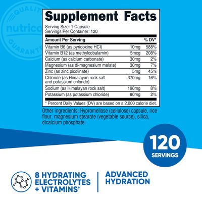 Nutricost Electrolyte Complex Advanced Hydration (120 Capsules) - 8 Hydrating Electrolytes Vitamins, Gluten Free, Non-GMO, Vegetarian