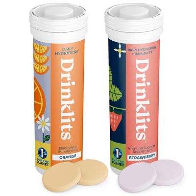 Drinklits Orange Daily Hydration Tablets Strawberry Immunity Tablets (2) Tube Pack Essential Electrolytes - Great Taste - Immune Support 20 Servings (10 Tablets Per Tube)