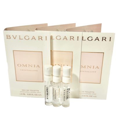 BVLGARI Omnia Crystalline Sample EDT 1.5 ml 0.05 Fl Oz Women Perfume (Pack of 3)