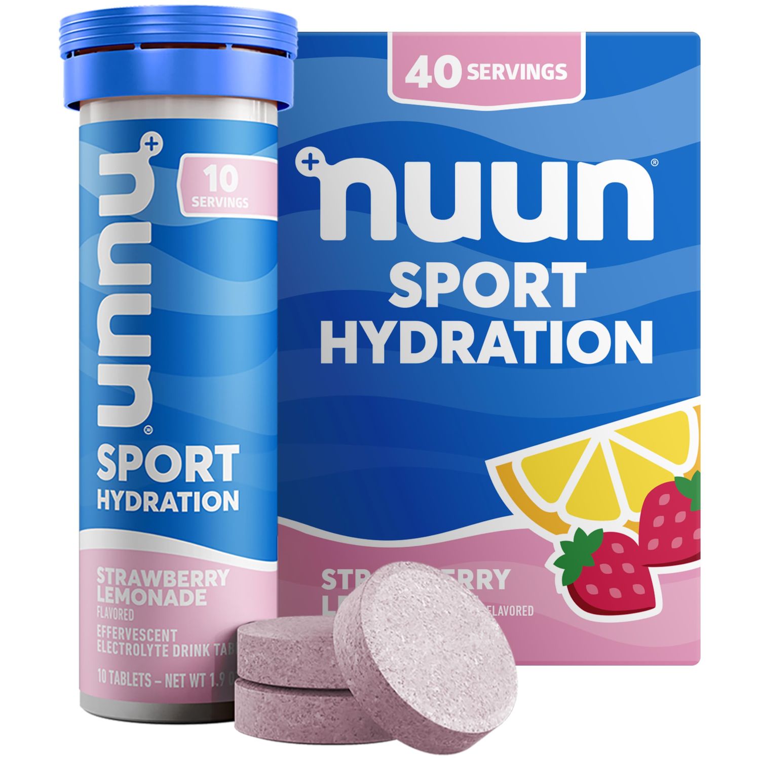 Nuun Sport Electrolyte Tablets with Magnesium, Calcium, Potassium, Chloride Sodium, Gluten Free Vegan, Strawberry Lemonade, 4 Pack (40 Servings Total)