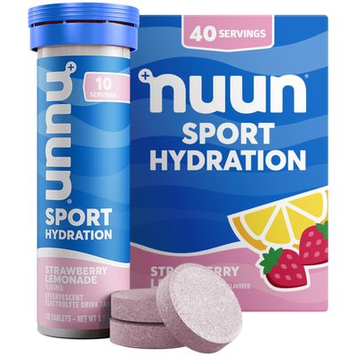 Nuun Sport Electrolyte Tablets with Magnesium, Calcium, Potassium, Chloride Sodium, Gluten Free Vegan, Strawberry Lemonade, 4 Pack (40 Servings Total)