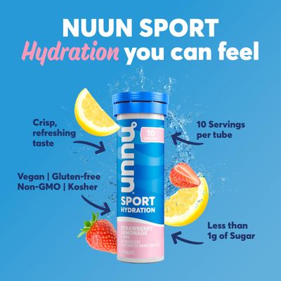 Nuun Sport Electrolyte Tablets with Magnesium, Calcium, Potassium, Chloride Sodium, Gluten Free Vegan, Strawberry Lemonade, 4 Pack (40 Servings Total)