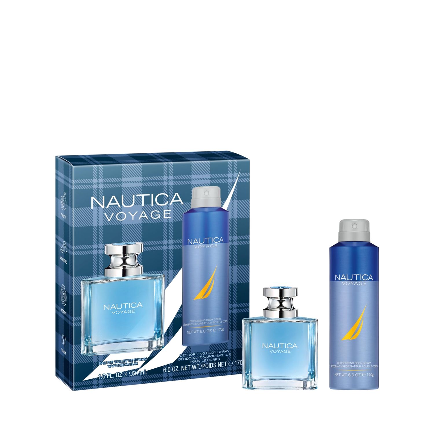 Nautica Voyage Eau de Toilette Deo Body Spray Gift Set, Notes of Apple, Cedarwood, Mimosa, Men&#39;s Fragrance, Long Lasting, Everyday Fragrance