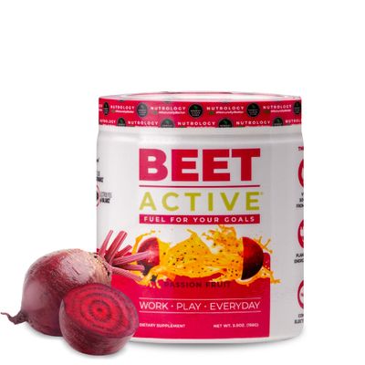 Nutrology Beet Active, Natural Pre-Workout Powder, Supports Energy, Endurance Nitric Oxide Flow with Beet Powder, Yerba Mate Electrolytes, Vegan Pre Workout, Passion Fruit Flavor, 30 Servings