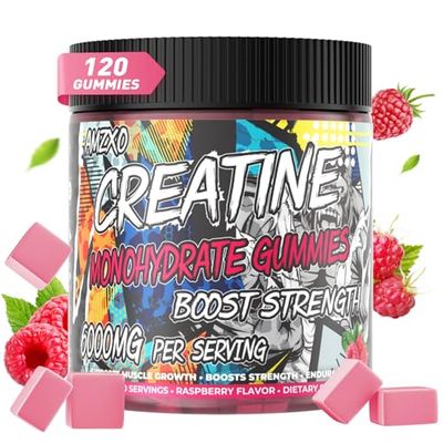 AMZXO Creatine Monohydrate Gummies 6g for Men Women,Complex Creatine Monohydrate Chewable for Muscle Strength,Muscle Building,Energy Boost,Pre-Workout Energy Supplement,Vegan Raspberry - 120 Count