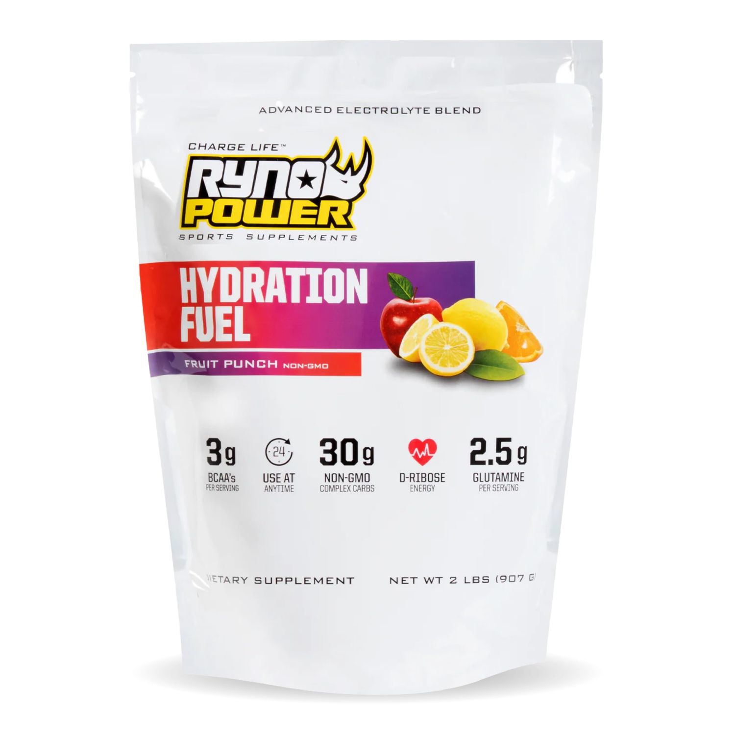 Ryno Power Hydration Fuel Electrolyte Drink Mix 2lb (20 Servings) &#39;Fruit Punch&#39; - Advanced Electrolyte Formula BCAA&#39;s - Gluten Free - Sustained Energy and Muscle Recovery