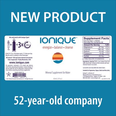 NEW Ionique Mineral Supplement for Water - Magnesium, Trace Mineral Electrolyte Hydration System, Support for Migraine, Constipation, Brain Fog, Muscle Cramps, Sleep, One 2 oz bottle of Liquid Drops