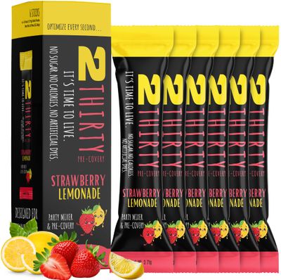 2THIRTY Hydration Precovery Mixer No Sugar, Zero Calories Electrolyte Powder Packets Vitamin B12, Aminos Natural Herbs (6 Pack, Strawberry Lemonade)
