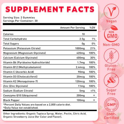 2 Pack Potassium Magnesium Gummies for Men Women, Potassium Magnesium Supplement for Leg Cramps, Muscle Health, Electrolyte Balance, Strawberry Flavor, 120 Gummies