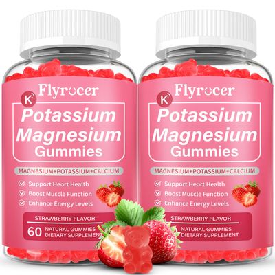 2 Pack Potassium Magnesium Gummies for Men Women, Potassium Magnesium Supplement for Leg Cramps, Muscle Health, Electrolyte Balance, Strawberry Flavor, 120 Gummies