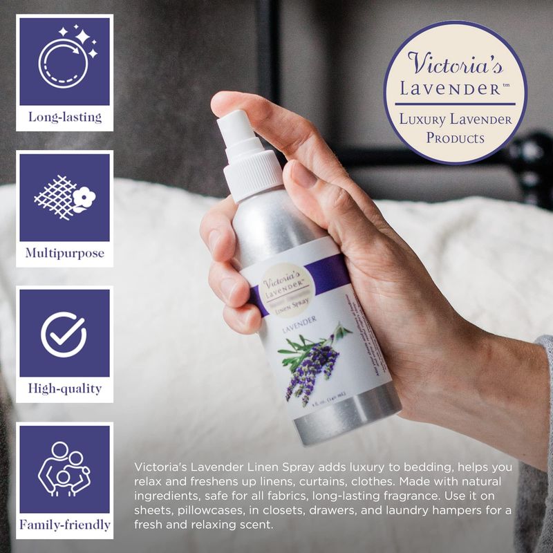 Victoria's Lavender Pillow and Linen Spray Mist (8 oz) and Aromatherapy Body Mist (4 oz) - After Sun Solar Recovery Spray with Aloe Vera and Lavender Essential Oil - Set of 2