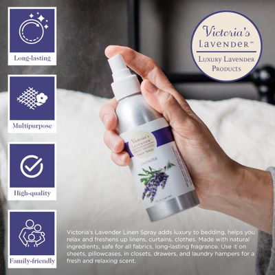 Victoria's Lavender Pillow and Linen Spray Mist (8 oz) and Aromatherapy Body Mist (4 oz) - After Sun Solar Recovery Spray with Aloe Vera and Lavender Essential Oil - Set of 2