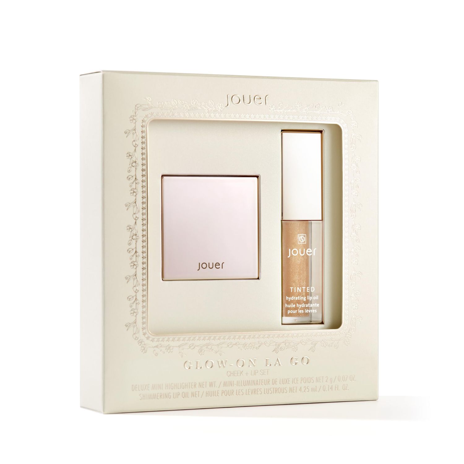 Jouer Glow On La Go Cheek Lip Set - Deluxe Ice Highlighter Diamond Shimmering Tinted Lip Oil - Highlighter Powder for Face - Luminizing Powder Shimmer Lip Oil