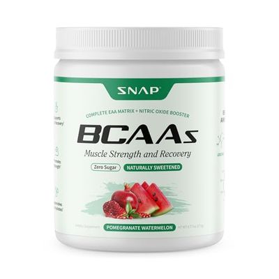 Snap BCAA Powder Essential Amino Energy Supplement with Nitric Oxide Booster - Watermelon Flavor - Pre Workout Powder, Recovery Supplements Post Workout, Muscle Strength Performance (30 Servings)