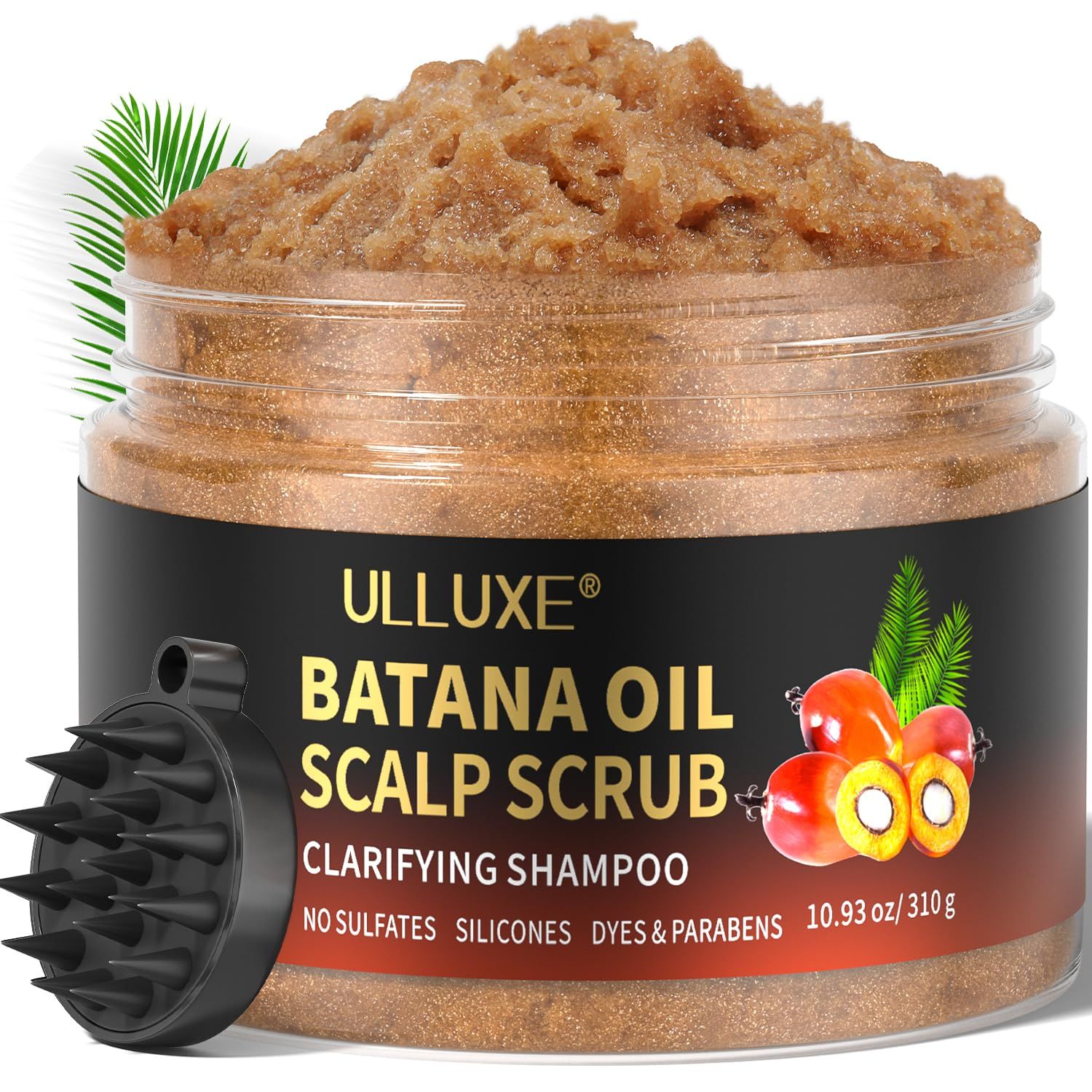 Scalp Scrub for Hair Growth, 2-in-1 Shampoo Scalp Exfoliator with Batana Oil, Rosemary, Mint Oil Remove Dandruff, Hair Treatment with Scalp Scrubber, Thinning Hair Itchy Scalp Treatment, 10.93 oz