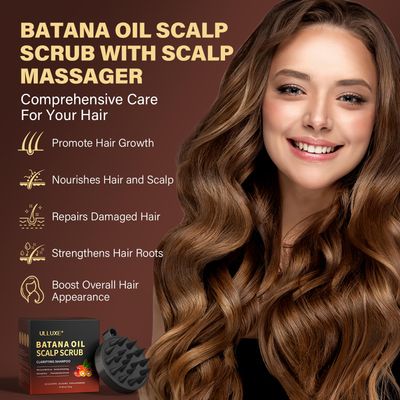 Scalp Scrub for Hair Growth, 2-in-1 Shampoo Scalp Exfoliator with Batana Oil, Rosemary, Mint Oil Remove Dandruff, Hair Treatment with Scalp Scrubber, Thinning Hair Itchy Scalp Treatment, 10.93 oz