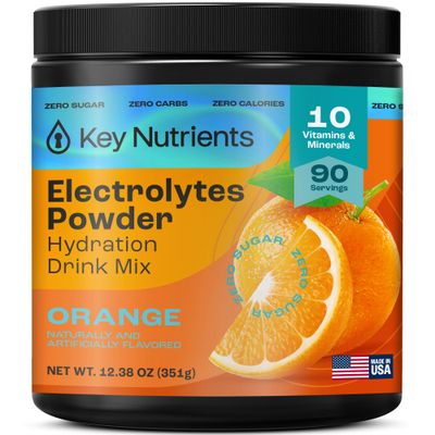 KEY NUTRIENTS Multivitamin Electrolytes Powder No Sugar - Tangy Orange Electrolyte Powder - Endurance Energy Supplement - Hydration Powder - No Calories - 90 Servings - Made in USA