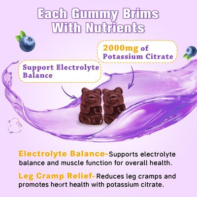 2 Pack Potassium Citrate Gummies, Potassium Supplement for Muscle Health, Leg Cramp Relief Electrolyte Balance, Vegan, Non-GMO, Gluten-Free, Blueberry Flavor, 120 Count