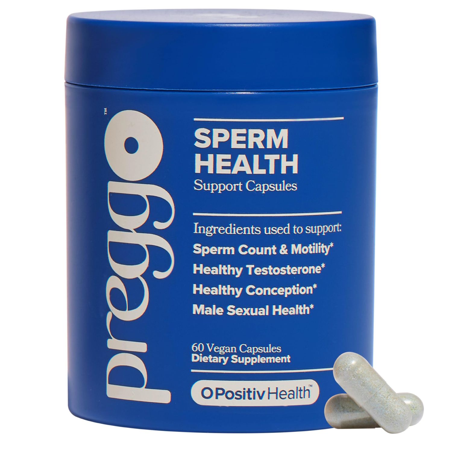 O Positiv Preggo Sperm Health Capsules for Men - OBGYN-Formulated for Improved Sperm Count Motility with Tongkat Ali, NAC, Alpha Lipoic Acid - Male Reproductive Health, 60 Count (Pack of 1)