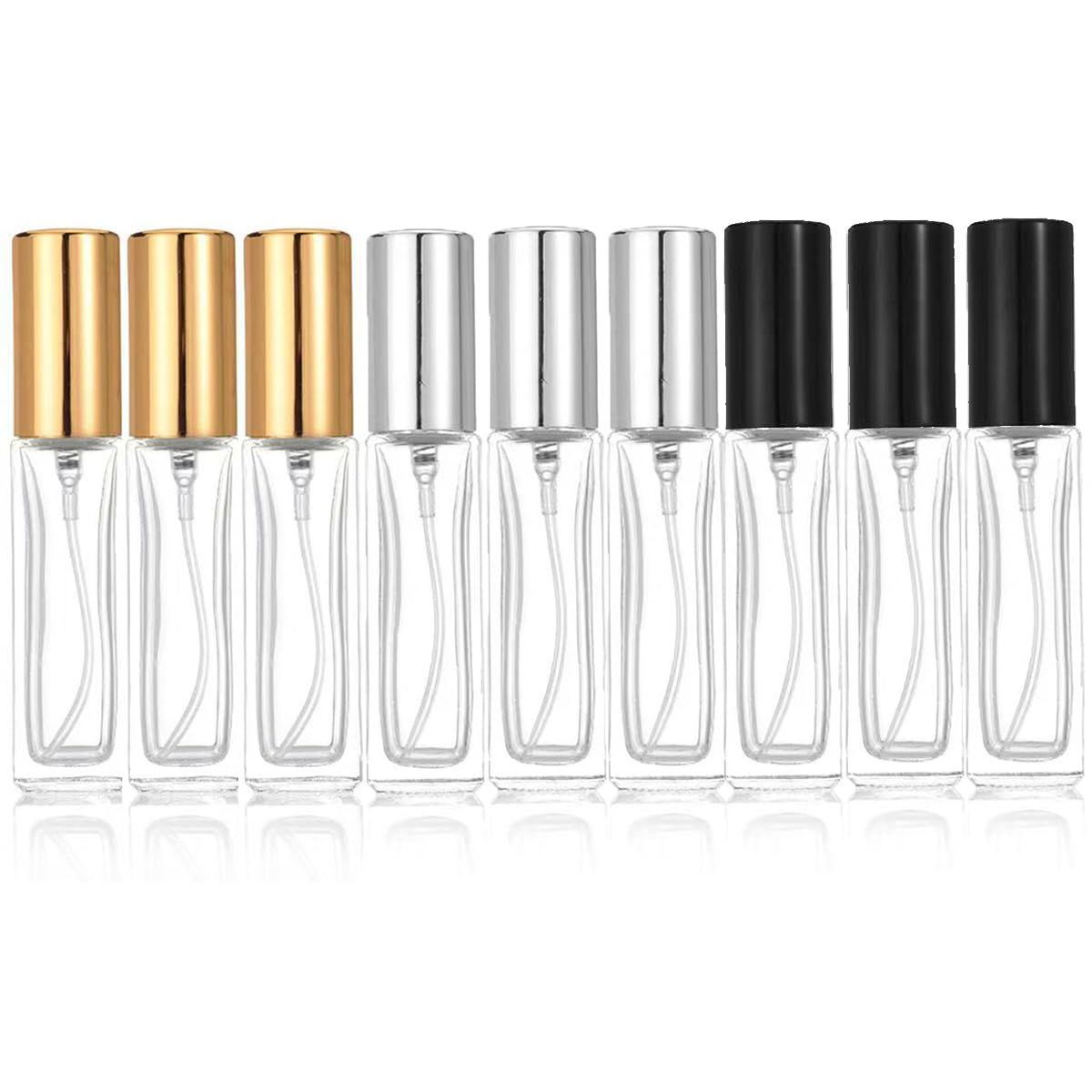 Rowcay 9-Pack 10ml Mini Perfume Atomizer Set Refillable Glass Bottles Portable and Leak-proof Spray Bottles for Travel Fine Mist Sprayer for Cologne and Fragrance