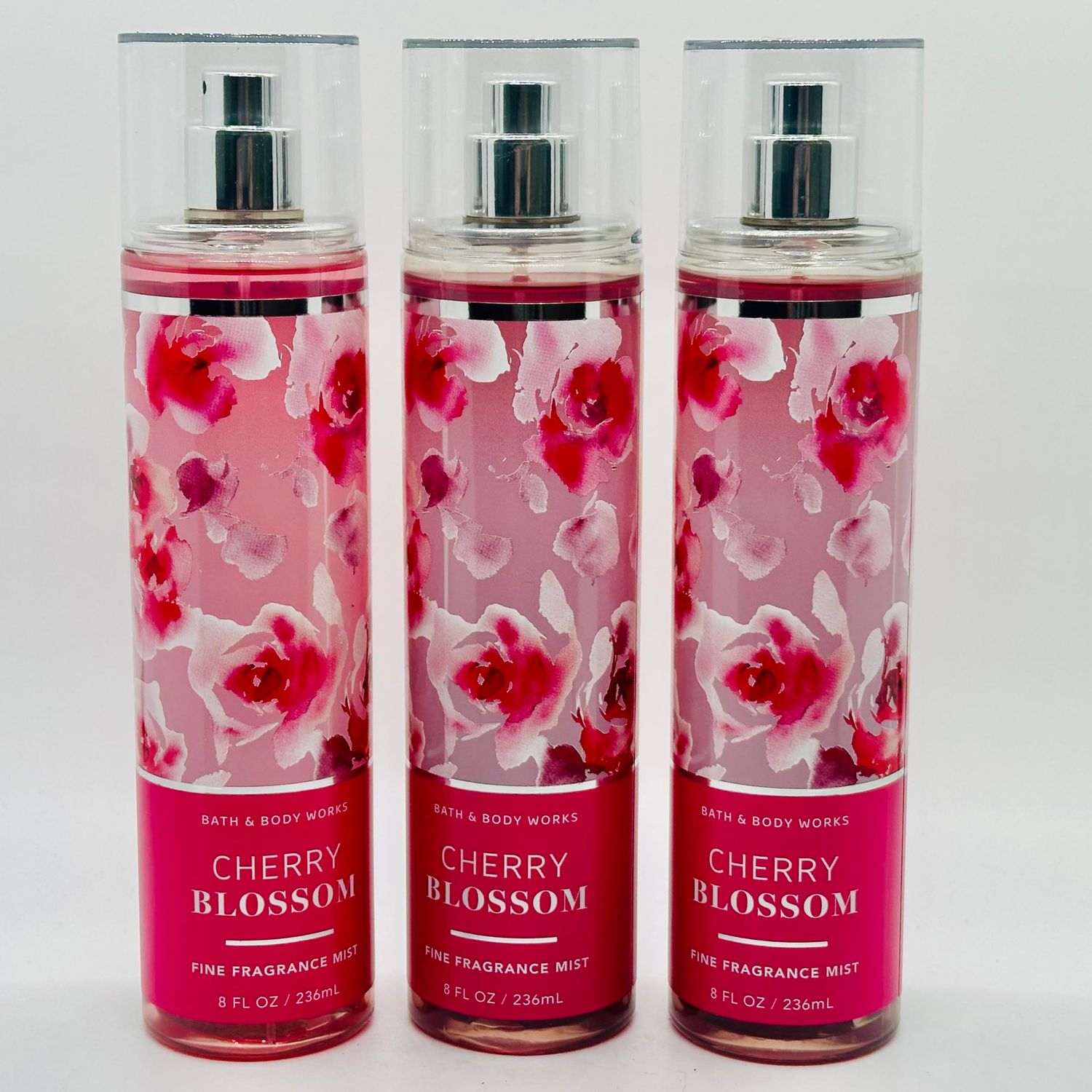 Lot of 3 Bath Body Works Cherry Blossom Fine Fragrance Mist 8 Fl Oz Each (Cherry Blossom)