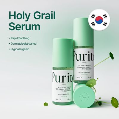 PURITO Centella Unscented Serum, Korean Centella, for All Skin Types, Ampoule, Soothing, Calming, Facial Serum for face, Vegan Cruelty-Free, Korean Skin Care, 60ml 2fl.oz