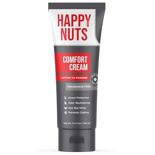 HAPPY NUTS Comfort Cream Deodorant For Men Anti-Chafing Sweat Defense, Odor Control, Aluminum-Free Mens Deodorant Hygiene Products for Men&#39;s Private Parts 3.4 Fl Oz, Fragrance-Free