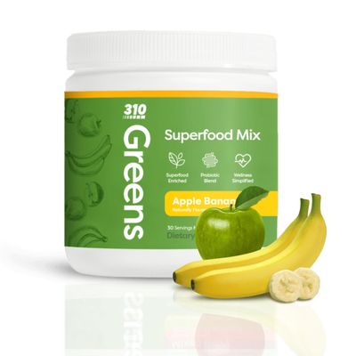310 Greens Superfood Powder - Super Green Powder Supplement with Daily Greens Spirulina, Vegetable Enzymes Antioxidants - Immunity Boost, Vegan, Keto Organic - Apple Banana, 30 Servings