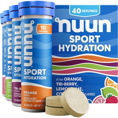 Nuun Sport Electrolyte Tablets with Magnesium, Calcium, Potassium, Chloride Sodium, Gluten Free Vegan, Mixed Flavors, 4 Pack (40 Servings Total)