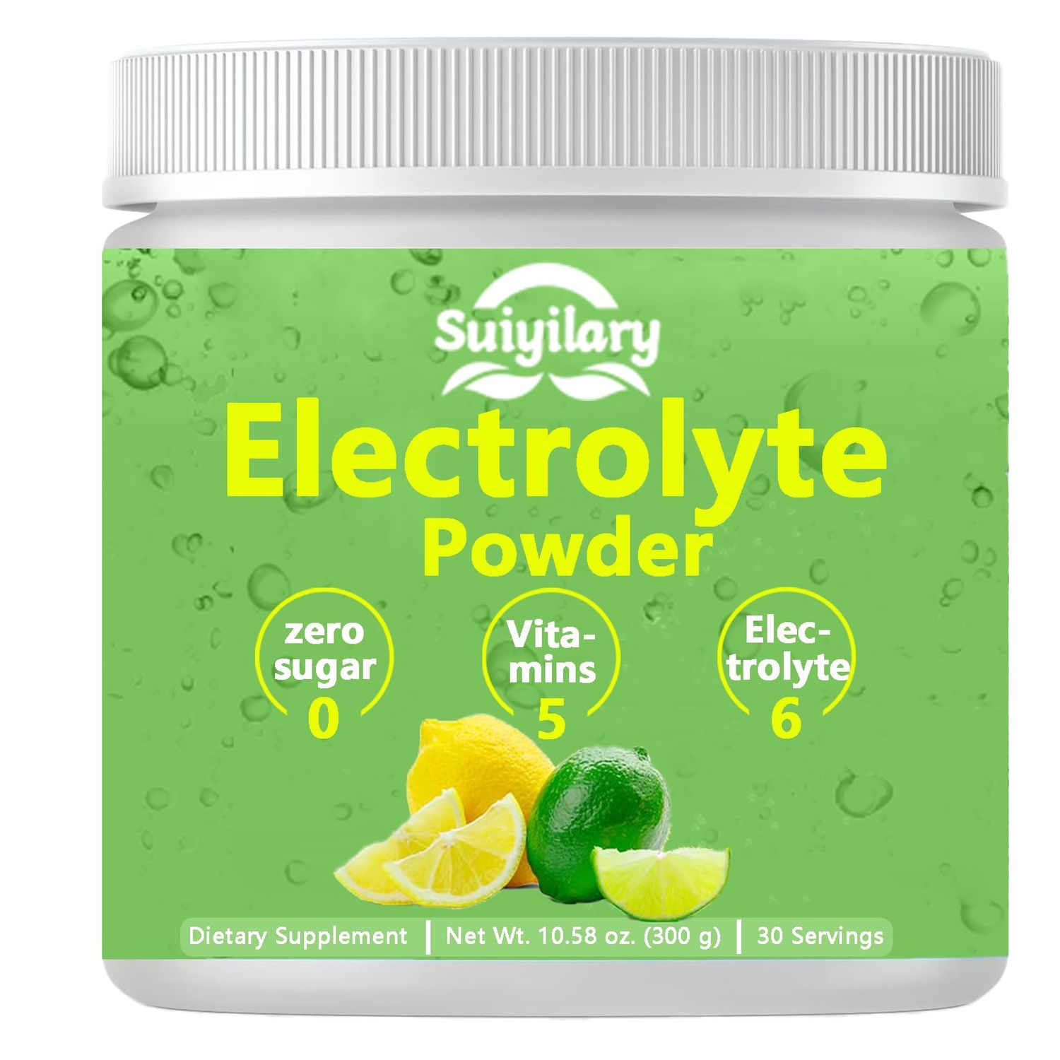 Electrolytes Powder No Sugar, Electrolyte Drink Mix, 5 Vitamins 6 Electrolytes, Keto Friendly, Potassium Salt, Sugar Free Hydration Powder, Lemon Flavour 300g