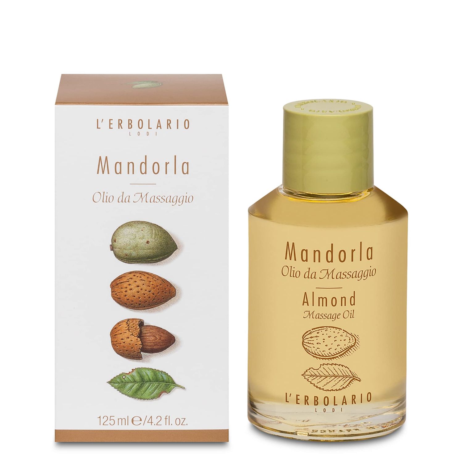 L&#39;Erbolario - Almond Massage Oil - Helps Against Fine Lines and Loss of Tone - Perfect for Sensitive or Delicate Skin - Moisturizing, Nourishing and Toning Properties - Amber Fragrance, 4.2 oz