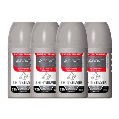 ABOVE Roll-On Elements Set, Shiny Silver, 4 Pcs - Ball Deodorant for Men - 72-Hour Protection - Sensual Fragrance - Dry Touch - No Stains
