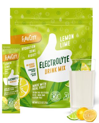 FlavCity Lemon Lime Electrolytes Powder Packets - 28 Hydration Packets - No Added Sugar - Hydration Powder with Real Fruit Unrefined Sea Salt - Keto Gluten-Free (28 Stick Packs)