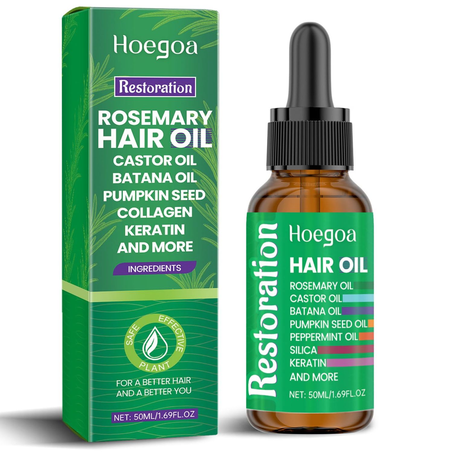 Rosemary Hair Oil with Batana Oil, Castor Oil, Pumpkin Seed Oil, Peppermint Oil, Silica, Keratin, Collagen and Multiple Hair Beneficial Ingredients, Organic Batana Castor Hair Oil for Growth