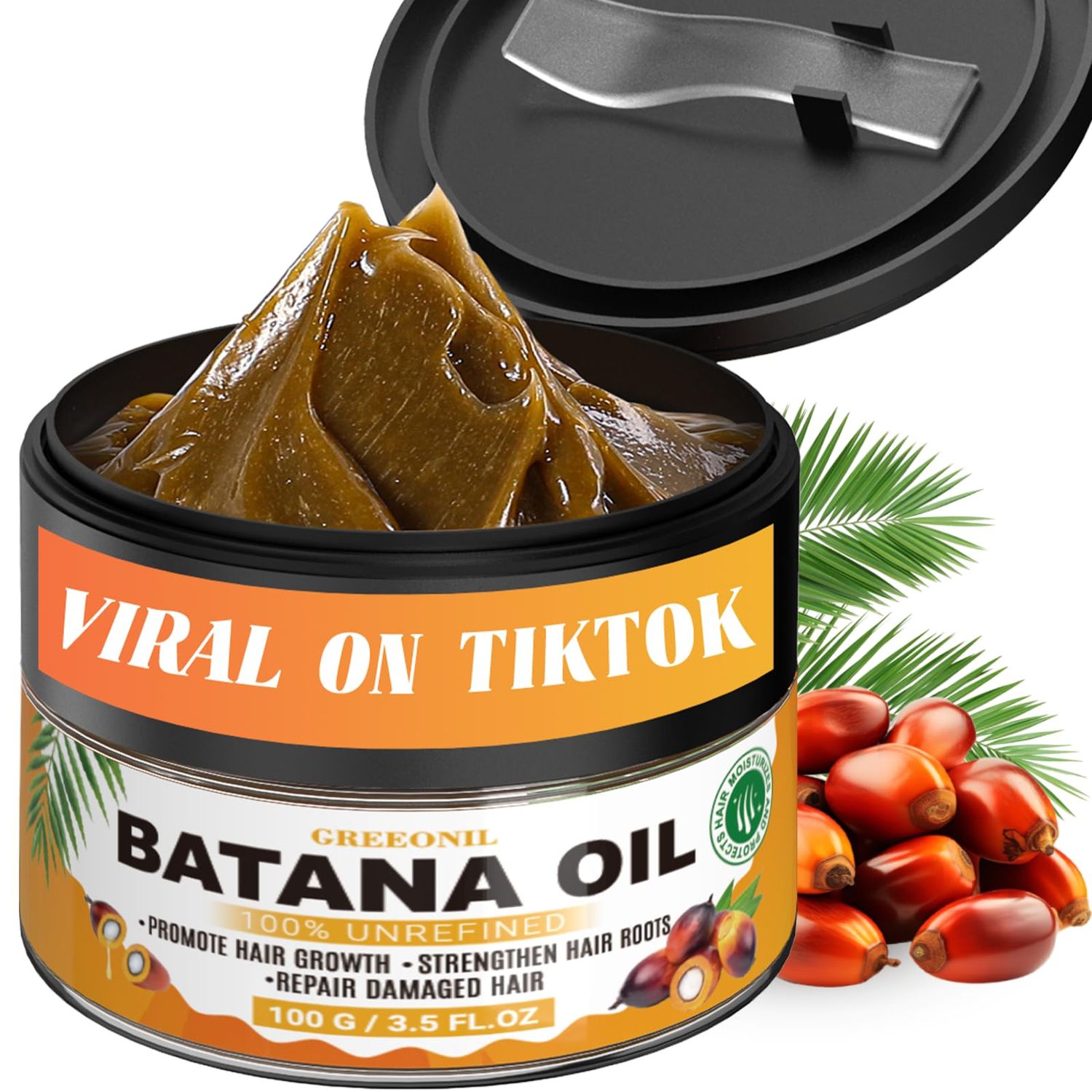 GREEONIL Batana Oil for Hair Growth, 100 Unrefined, Organic and Natural Dr Sebi Raw Batana Oil for Men Women, Prevents Hair Loss, Eliminate Frizzy, Damaged and Split Ends, 3.5 Oz