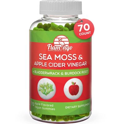 Sea Moss Gummies with Apple Cider Vinegar, Bladderwrack, and Burdock Root Organic- Sea Moss Gummies for Adults and Kids- Vegan, Organic, Irish Seamoss and ACV - 70 Ct