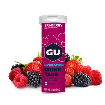GU Energy Hydration Electrolyte Drink Tablets, Vegan, Gluten Free Caffeine Free, Enhanced Endurance Sports Drink for Running, Cycling, Triathlon, 8-Count (96 Servings), Tri-Berry