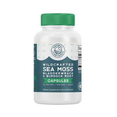 Herbal Vineyards Organic Wildcrafted Vegetable 60 Capsules 1500MG Pack of 1 Irish Sea Moss, Bladderwrack and Burdock Root, Immune Support, Healthy Skin Energy Powerful Immunity Booster